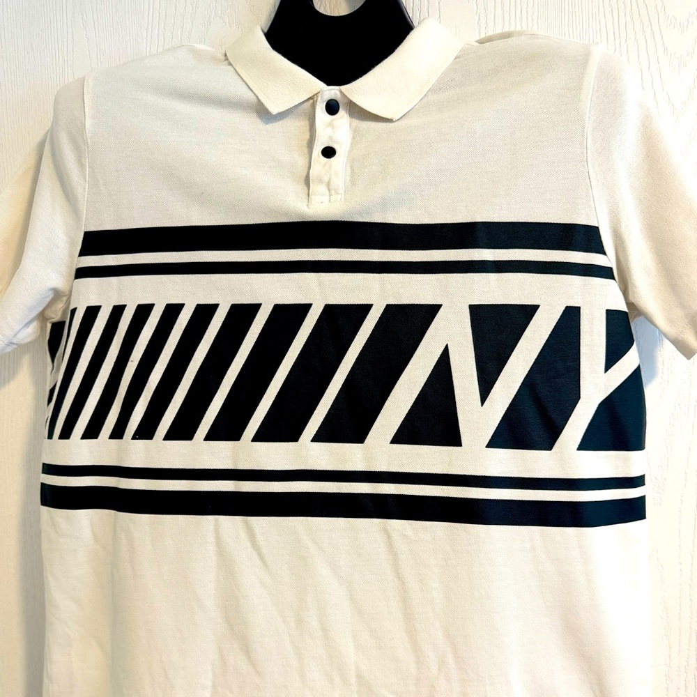 H&M Mens Geometric White Casual Polo Shirt Size L